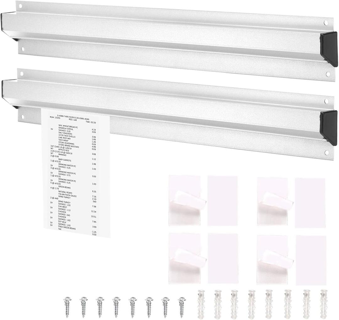 2 Pack Restaurant Ticket Holder, 16 Inch Aluminum Order Receipt Holder, Silver Kitchen Slide Bill Ticket Check Display Rail Rack for Wall, Office, Cafes, Bar, Pubs