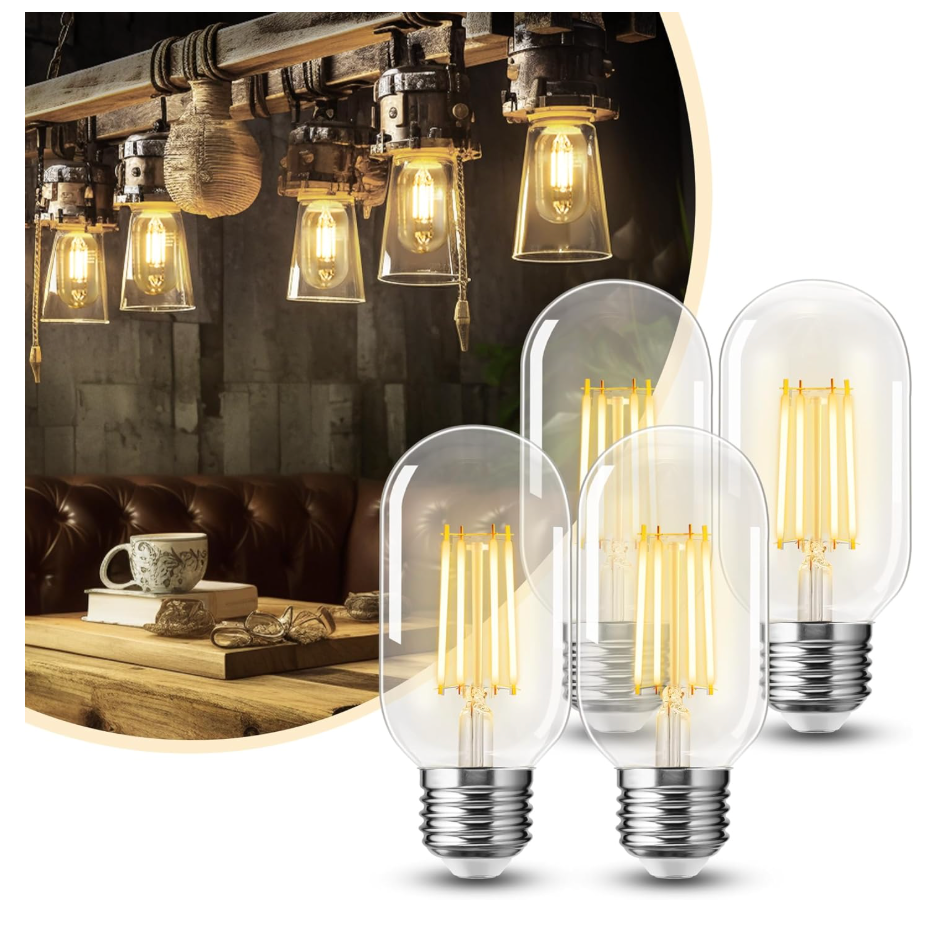 4 Pack LED Edison Bulbs, 4W Edison Light Bulbs, Antique LED Filament Bulbs 40W Equivalent, E26 Base, T45 LED Bulb with Clear Glass, Warm White 2700K, Non Dimmable, Great for Home, Bedroom, Office