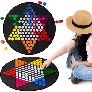 WinnerWhy 26 Inch Large Chinese Checkers Board Game with Checkerboard Mat, 60 Pieces and Storage Bag Fun Classic Strategy Family Board Game for Adults Indoor Outdoor Activity