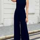 Gardenwed Women's Sleeveless Wide Leg Jumpsuit, Elegant Side Split High Waist Palazzo Pants Romper with Pockets Button Detail (L)