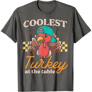 Thanksgiving Coolest Turkey at Table Boys Kids Toddler Youth T-Shirt