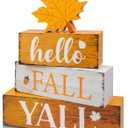 2 x 4 Pcs Hello Fall Decor Wooden Tiered Tray Decor, Maple Leaf Autumn Decorations Gifts for Home, Thanksgiving Table Centerpiece for Autumn Harvest Party Kitchen