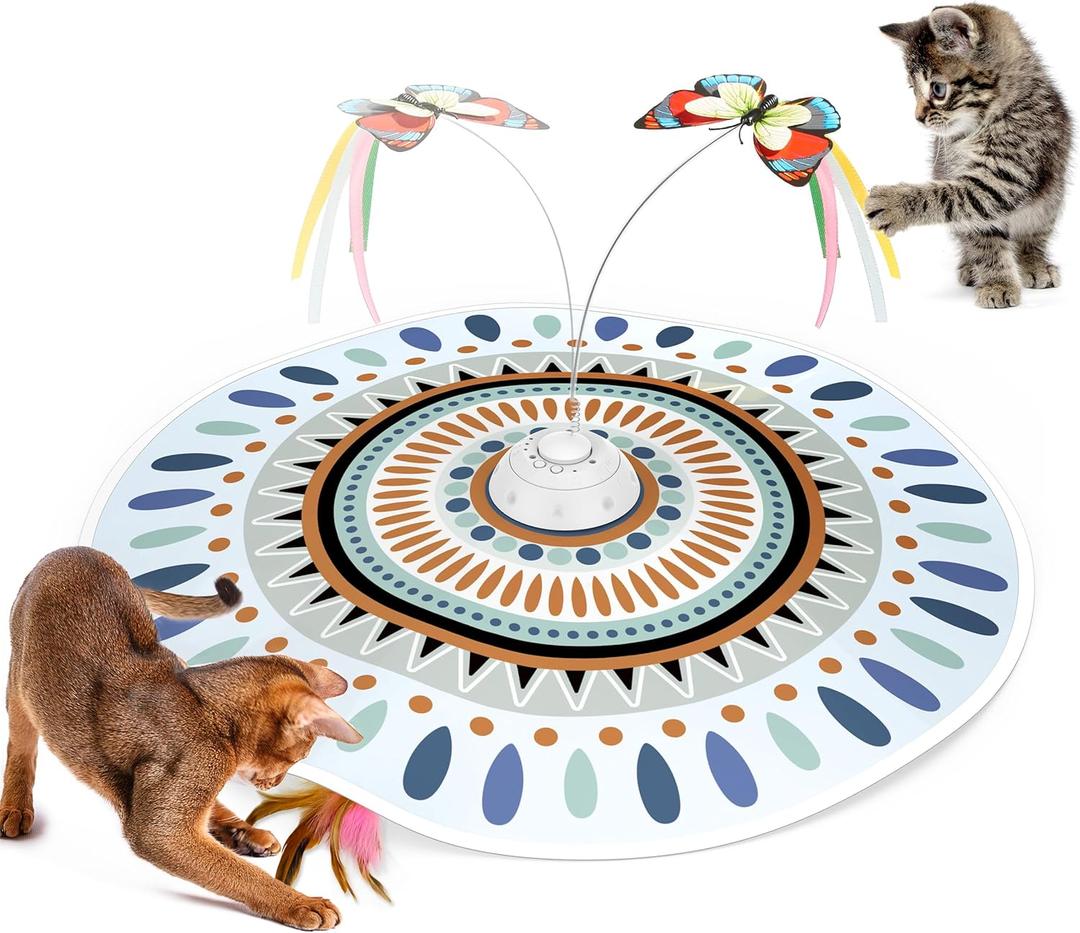 Potaroma Cat Toys Chargeable, 3in1 Hide and Seek for Kittens, Interactive Automatic Play, Fluttering Butterfly, Moving Wand Feather, Indoor Kitty Exercise 22.8 Inch Cover for All Breeds (Minimalistic Bohemian)