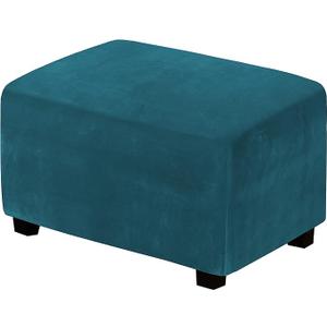 H.VERSAILTEX Real Velvet Plush 1 Piece Form Fit Stretch Rectangle Folding Storage Covers Ottoman Slipcovers Removable Footstool Protect Footrest Covers Elastic Bottom Washable(X-Large, Deep Teal)