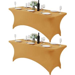 2Pack Spandex Table Cover for 6Ft or 4fT or 8ft Table Universal Fitted Stretch Tablecloth for Party, Banquet, Wedding and Events-Gold