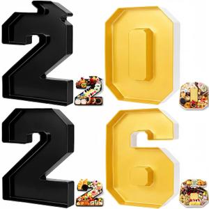 Tellingyou 4 Pcs 13.7" 2026 Charcuterie Numbers Fillable Graduation Disposable Mache Box Chocolate Candy Tray Grad Container Decoration(Black and Gold,2026)