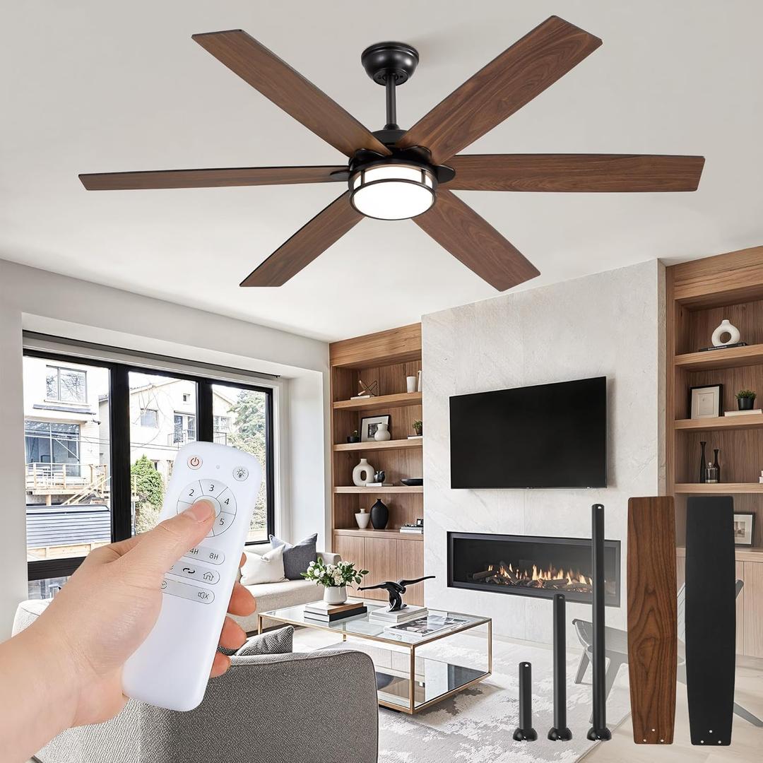 Fanbulous 60 Inch Ceiling Fans with Lights, Farmhouse Large Ceiling Fans with Remote, Black&Brown Modern Ceiling Fan with LED Light, Quiet DC Motor for Living Room, Bedroom, Kitchen, Indoor
