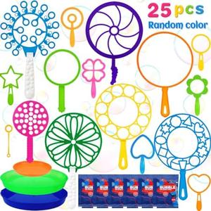 Roberly 25 PCS Big Bubble Wands Set with Tray Solution, Giant Bubbles Wands Toys for Kids Adults Summer Outdoor Activities Birthday Gifts Party Favors