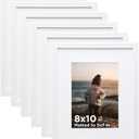 KINLINK 8x10 Picture Frame White Set of 6, Wooden Photo Frames Matted 5x7 with Plexiglass for 5x7 with Mat or 8x10 without Mat for Table and Wall Display