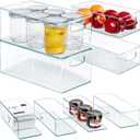 Hudgan 8 PACK Stackable Pantry Organizer Bins (3 sizes) - Clear Fridge Organizers for Kitchen, Freezer, Countertops, Cabinets - Plastic Food Storage Container with Handles for Home and Office (2 XL + 2 M + 4 S)
