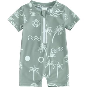 Hnyenmcko Infant Baby Boy Girls Rash Guard Swimsuit Short Sleeve Zipper Bathing Suit Toddler One Piece Swimwear Sunsuit 0-3M