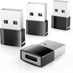 Syntech USB to USB C Adapter 4 Pack, Type C Female to USB Male Converter Power Charger Cable Adapter Compatible with MagSafe Apple Watch Series 10/SE/Ultra 2 iPhone 16 Plus Pro Max AirPods Pro, Black