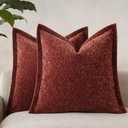Decorative Chenille Luxury Throw Pillow Covers with Wide Edge, Textured Solid Pillowcases, Soft Velvet Cushion Cover Home Dcor for Couch Sofa Chair Bed,1818 Inch, Set of 2, Burgundy Red