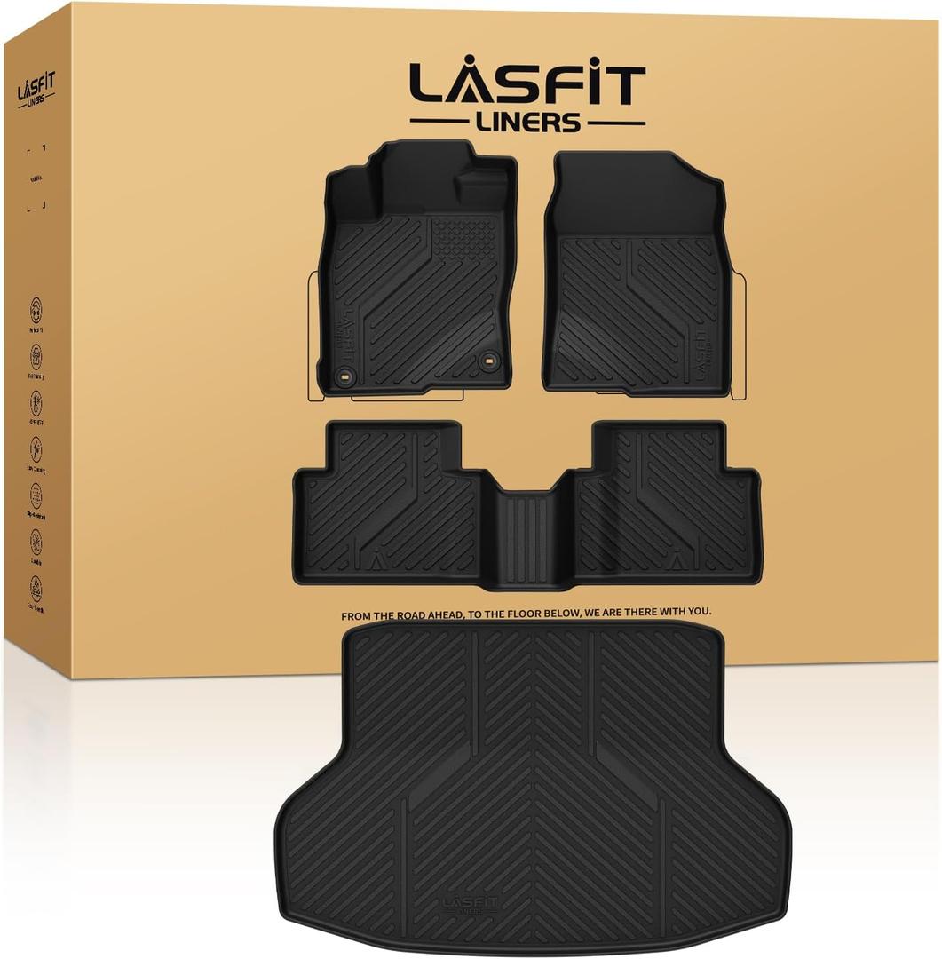 LASFIT Floor Mats & Trunk Mat for Honda Civic Sedan 2016-2021, All Weather TPE Custom Fit Floor Liners for 2016 2017 2018 2019 2020 2021, 1st & 2nd Row & Cargo Mat, Black (Not for Hatchback/Coupe)