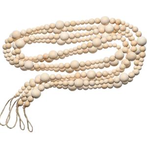 2PCS 86in Christmas Wood Bead Garland, Creative Wooden Garland for Valentine's Day Decor, Farmhouse Wall Home Rustic Country Natural Holiday Decoration Hanging Prayer Beads