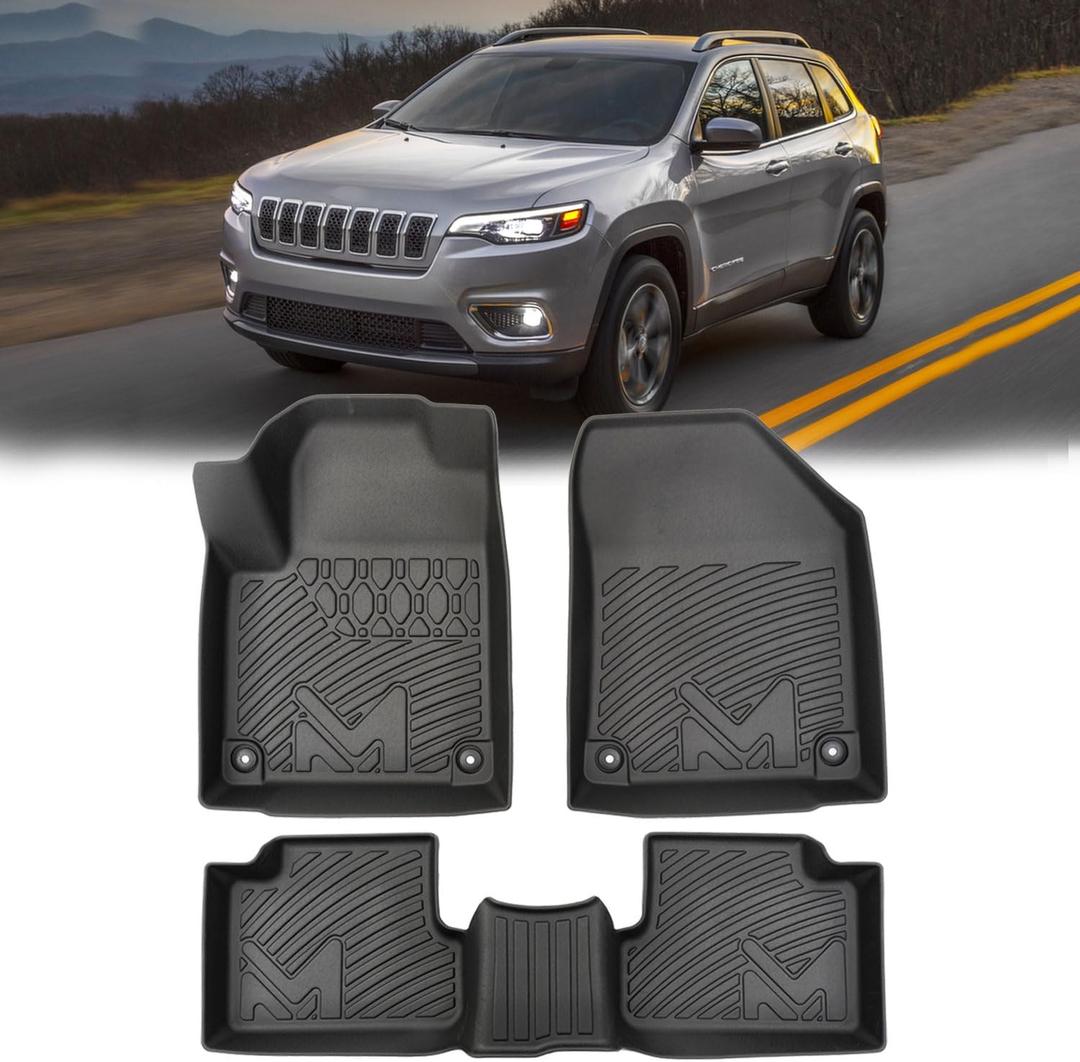 TPE Automotive Floor Mats Custom for 2016-2023 Jeep Cherokee (Not for Grand Cherokee), All Weather Cover Protection Waterproof Black Floor Liner Front & Rear Row Full Set Car Mats, 3PCS