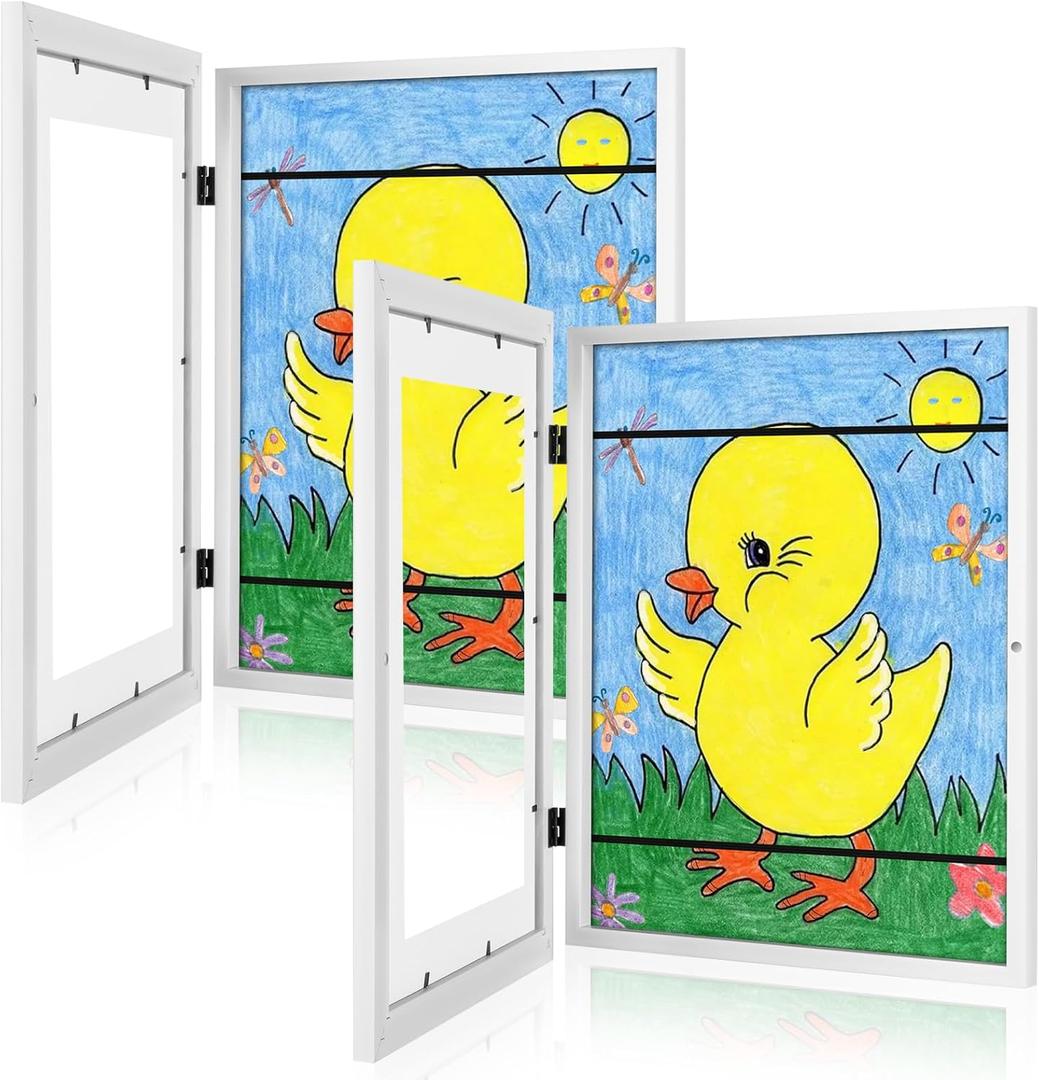 [2-Pack] Kids Art Frames, 10x12.5 Front Opening Kids Artwork Frames Changeable, White Artwork Display Storage Frame for Wall, Holds 50 Pcs, for 3D Picture, Crafts, Children Drawing, Hanging Art,