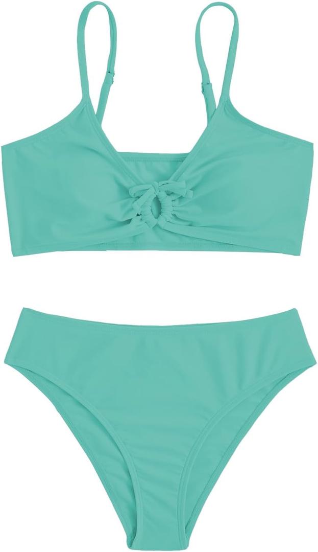 COZYEASE Girls' 2 Piece Ditsy Floral Print Knot Front Ruched Triangle Bikini Swimsuit (14 Years, Mint Green) COZYEASE Girls' 2 Piece Ditsy Floral Print Knot Front Ruched Triangle Bikini Swimsuit (14 Years, Mint Green)
