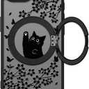 Cute Case for iPhone 17e & 16e Case with Stand [ Compatible with MagSafe ] Kawaii Black Cat & Floral & Butterflies Pattern Design 360 Magnetic Ring Kickstand Phone Cover for Women Girls Boys