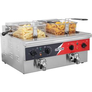 CROSSON 12L Dual Tank Countertop Electric Deep Fryer with Drain,Solid Basket and Lid for Restaurant and Home Use 120V,3600W Stainless Steel Commercial Deep Fryer (EF-6V-2)