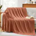 TREELY 100% Cotton Knitted Throw Blanket Couch Cover Blanket(31 x 40 Inches, Caramel)