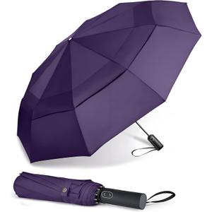 MRTLLOA 49/54/62 Inch Large Folding Golf Umbrella, Oversize Double Canopy Vented 10 Ribs Windproof Compact Travel Umbrellas for Rain (Purple)