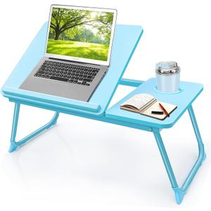 Laptop Desk for Bed Couch, Lap Desk for Laptop, Portable Laptop Stand for Desk, Small Adjustable Laptop Desk, Foldable Bed Table for Laptops and Writing, Bed Tray Table with Cup Holder (Blue)
