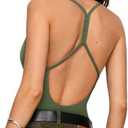 REORIA Women's Sexy Scoop Neck Backless Bodysuits Open T-Back Cami Sleeveless Bodysuit Tank Top Trendy, Size XS