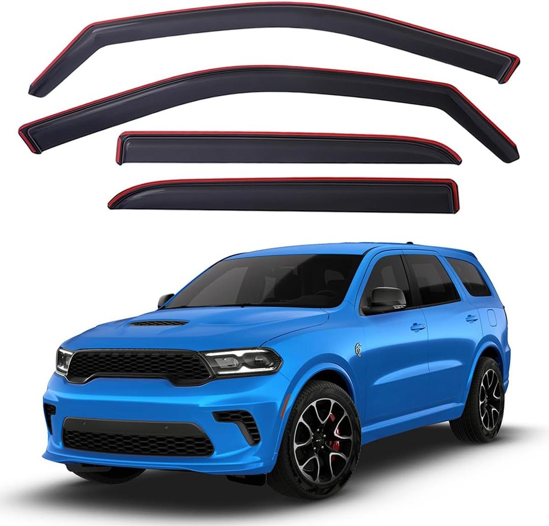 Lightronic Extra Durable Clip-on in-Channel Auto Vent Window Visors, Fits 2011-2026 Dodge Durango, UV-Protection Rain Guards, Original Wind Deflectors, Dark Smoke, 4-Pcs