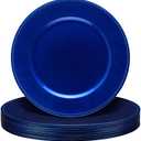 Gerrii 12 Pcs Metallic Bead Charger Plates 13 Inch Plastic Round Plates Bulk Wedding Beaded Chargers for Table Party Event Decoration(Ocean Blue,Beaded)