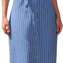 Yeokou Women Button Down Striped Shirt Dress Lapel Short Sleeve Tie Waist Casual Midi Dresses(Blue-M)