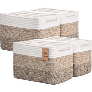 Storage Baskets for Organizing, 4 Pack Baskets for Shelves, Decorative Storage Bins for Shelves, Cotton Rope Storage Basket with Handles, Woven Basket for Storage, 13''Lx8.7''Wx7.9''H, Gradient Brown