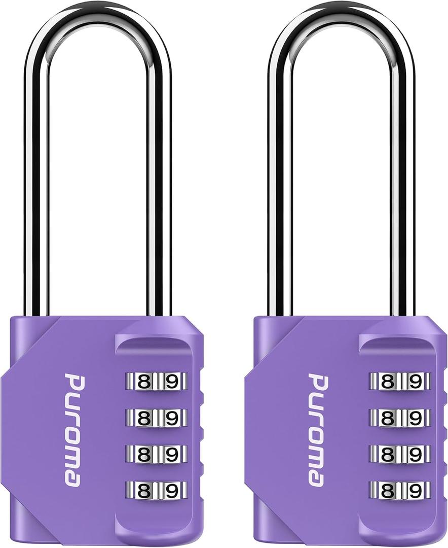 Puroma 2 Pack 2.6 Inch Long Shackle Combination Lock 4 Digit Outdoor Waterproof Padlock for School Gym Locker, Sports Locker, Fence, Gate, Toolbox, Case, Hasp Storage (Purple)