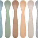 Eascrozn Baby Spoons, 6 Pack First Stage Silicone Feeding Spoons, Soft Tip Feeding Baby Utensils, Baby Led Weaning Supplies Training Spoons, Dishwasher and Boil Safe (Brown)