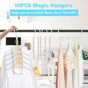 DUCOO Space Saving Hangers 10 Pack, Heavy Duty Magic Cascading Hanger Organizer with 5 Enclosed Anti-Slip Holes, Closet Organizers and Storage for Clothes, College Dorm Room Essentials, White, 9.4"L X 0.8"W X 4.0"H X 0.32"T X 2" Hook