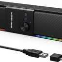 SENZER CS20 2 in 1 Bluetooth Computer Speakers for Desktop, USB Plug & Play Clear Sound PC Speakers with RGB Light, Monitor Sound Bar with Volume Knob, Gaming Speaker for PC Laptop Phone Tablet (Black)