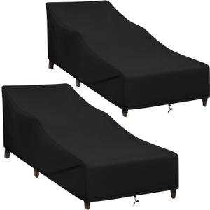 SunPatio Chaise Lounge Covers Outdoor Waterproof, 2 Pack Patio Lounge Chair Protector with Windproof Straps, Outdoor Furniture Covers All Weather Protection, 80" x 30" x 26" H, Black