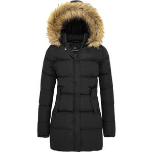 FARVALUE Women's Winter Coat Warm Parka Jacket Puffer Quilted Thicken Hooded Outerwear with Fur Trim (Large, Black)