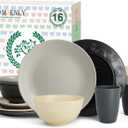 Homienly Wheat Straw Dinnerware Set - Dinner Plates, Cereal Bowls, Drinking Cups Set, Unbreakable 16 PCS Dish Set, Microwave and Dishwasher Safe Dishes for Home, Outdoor - Grey Stone