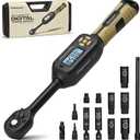 Digital Torque Wrench 3/8 Drive, 3.1-62.7ft-lb 1% Accuracy Inch Pound Torque Wrench with Buzzer and LED Torque Wrench Set with Bits & Spark Plug Socket for Motorcycle, Car Repair Desert Tan