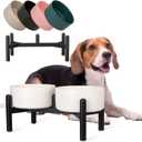 Raised Ceramic Dog Bowl Set - Elevated Double Dishes with Stainless Steel Stand - Food and Water Bowls for Small to Medium Dogs - Each Holds 3.5 Cups (29.57 fl oz) - White