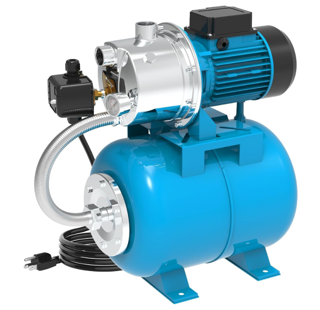 LEO 1.5HP Shallow Well Pump with Pressure Tank,1200GPH NSF Certification for Drinking Water Safety,115V,Stainless Steel Irrigation Jet Pump Automatic Booster Pump for Home, Garden, Lawn
