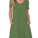 PLOKNRD Women's Casual Dress Summer Short Sleeve T-Shirt Dress Crew Neck Basic Dresses 2025 (Army Green, M)