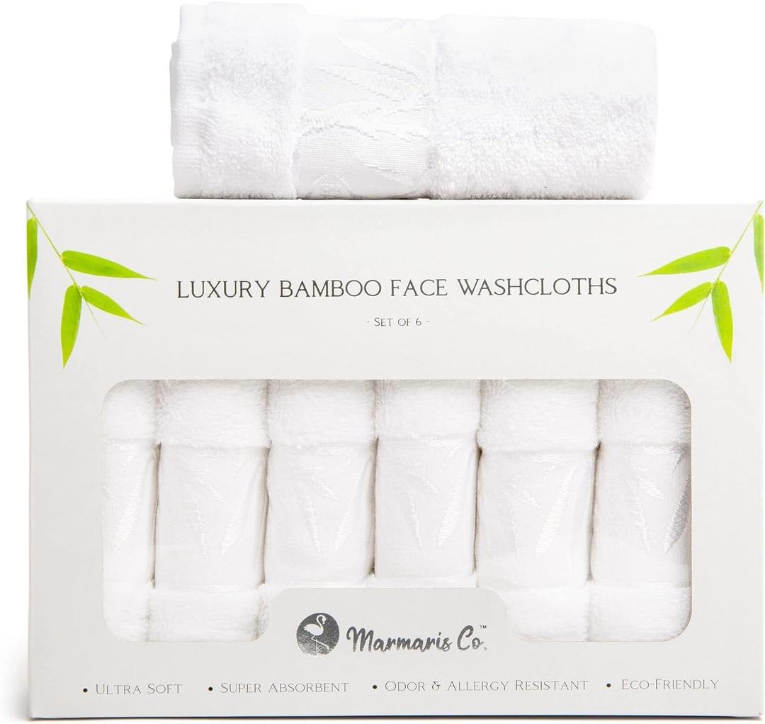 Set of 6 Luxury Wash Cloths for Your Face Viscose Bamboo & Turkish Cotton, White Washcloths