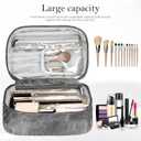 Makeup Bag, Portable Cosmetic Bag, Large Capacity Travel Makeup Case Organizer,Stylish Denim-Look Toiletry Bag for Women Girls With Handle and Removable Pouch (Grey)