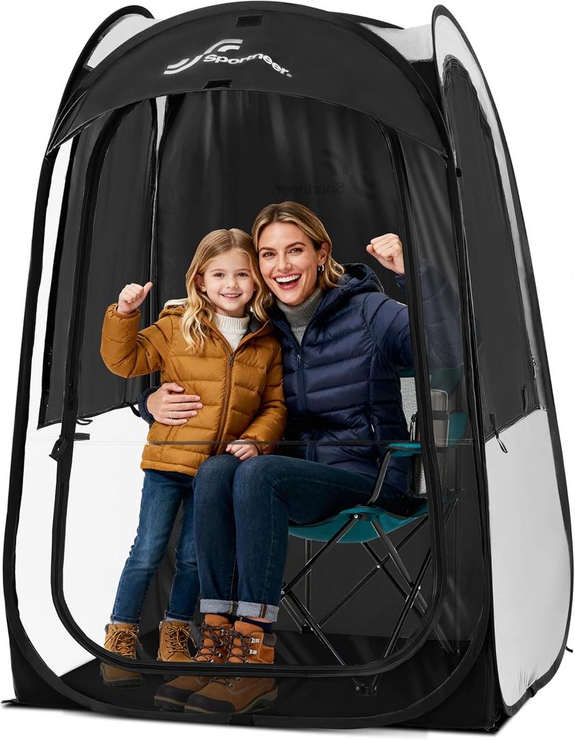 Sportneer XL Pop Up Sports Tent, 46" L x 46" W x 63.5" H Clear TPU Outdoor Shelter for 1 Adult & 1 Child, All-Weather Warm Bubble Pod with Instant Setup, Wind & Rain Protection for Spectators