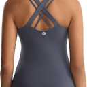 RUNNING GIRL Tank top with Built in Bra for Women,Compression Shirts Crisscross Back Workout Yoga Tops (Gray, M)