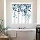 Shower Window Curtain, Watercolor Blue Eucalyptus Small Short Waterproof Bathroom Window Curtain with Hooks, 30x36 Inch