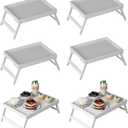 Bed Tray Table with Folding Legs, Bamboo Breakfast in Bed for Kitchen Serving Tray, Sofa, Eating, Used As Laptop Desk Snack Tray (6 Pack, White Color)