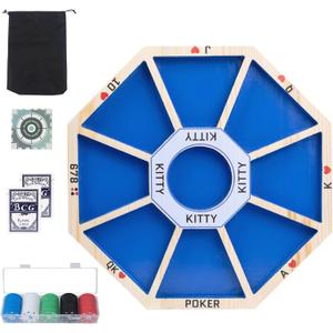 Wooden Michigan Rummy Board Game,13 * 13 inches,Tripoley Game,Deluxe Set, 1 Michigan Rummy Board,2 Pokers,100 Chips(in a Box),1 Manual,1 Portable Storage,Party Game,Blue (Blue)